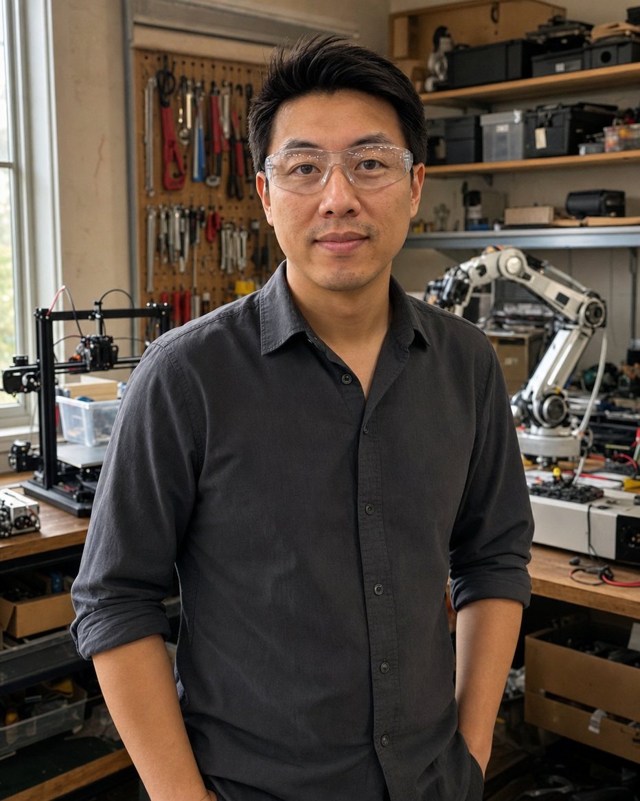 Kevin Cheng in his garage workshop